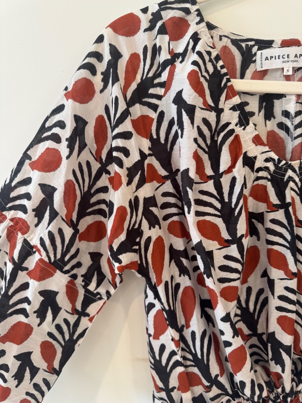 Apiece Apart Printed Drawstring Waist Dress - Rust & Black Leaf Print - Picture 5 of 7